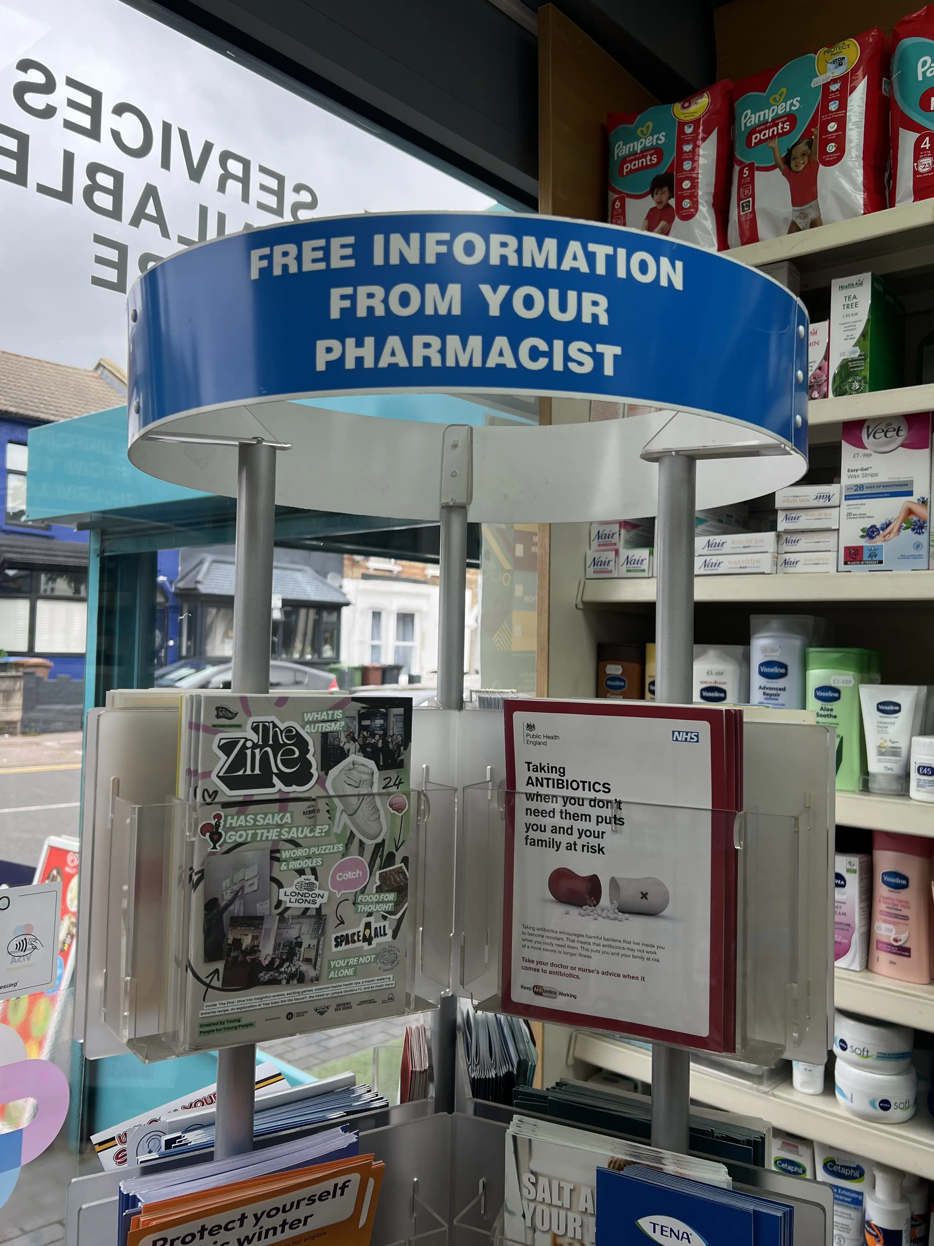 Granshaws Chemist information leaflet stall